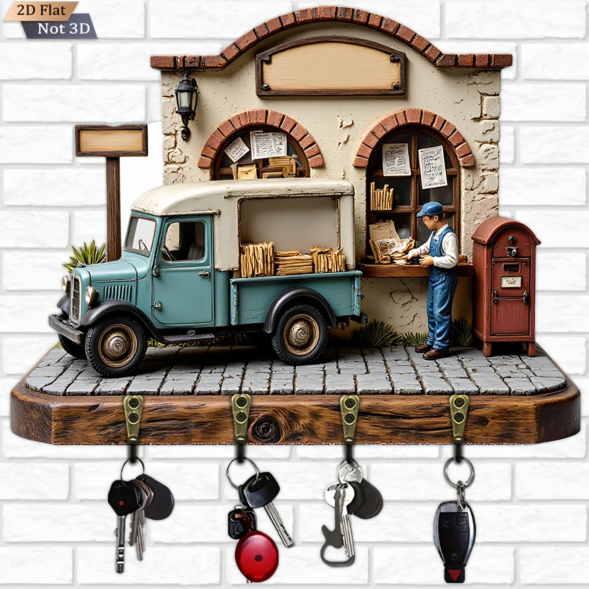 2D Flat, 1pc, Little Deer Pine Forest Retro Wooden Key Hook, Multifunctional Wooden Home Key Holder, with Four Metal Hooks,