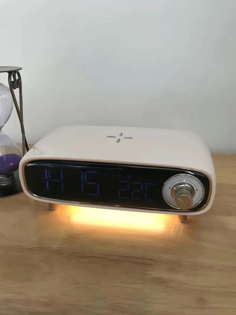 มัลติฟังก์ชั่นบลูทูธ Haut-parleur, ชาร์จรายงาน sans fil, ชาร์จ de chevet six en un, veilleuse, บรรจุ, อุณหภูมิ