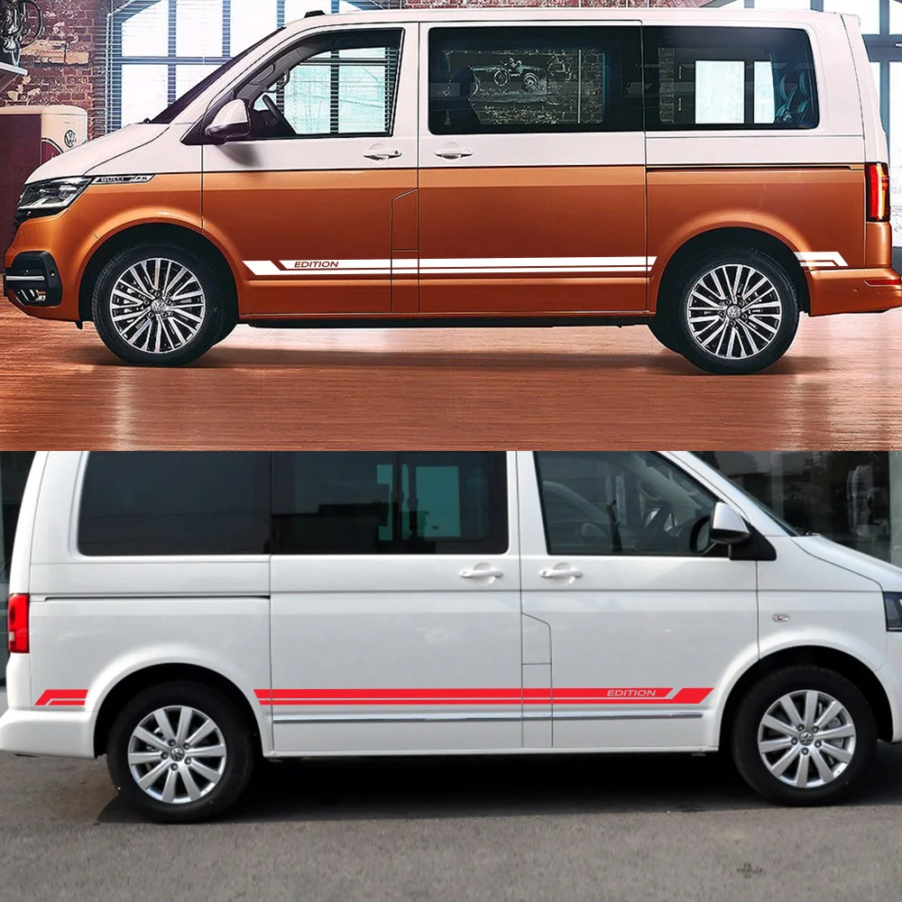 2PCS Car Skirt Stickers For Volkswagen VW Transporter Caravelle Multivan T4 T5 T6 Camper Van Vinyl Decals Accessories