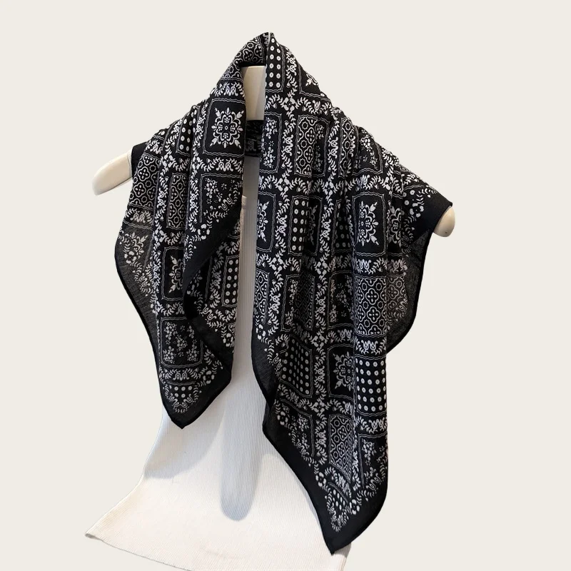 

Винтажные повязки для волос с принтом, квадратный шарф, женский элегантный хлопковый льняной бандана, платок на шею, повязки на голову, платок, женские шарфы