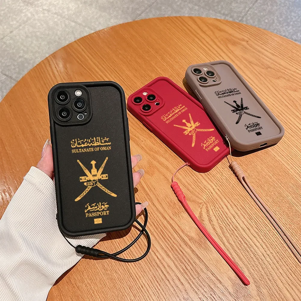 Oman Passport Phone Case for IPhone 16 15 14 13 12 11 Pro Max Mini XR XS X 7 8 Plus Soft TPU Back Cover With Hand Strap