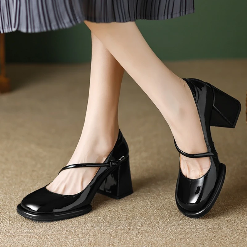

Женская универсальная обувь высокого качества, весна 2021, легкие туфли на высоком каблуке с круглым носком и массивным каблуком, модные женская обувь
