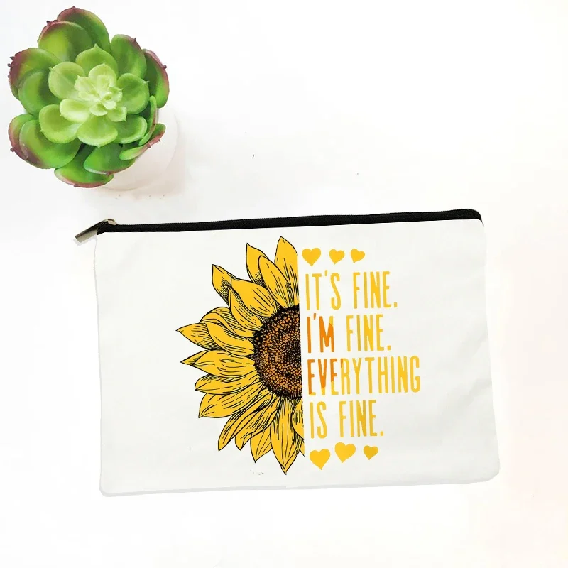 Sunflower Zipper Makeup Pouch Positive Cheerful Bag Bags Feminina Travel Cosmetic Bag Shool Pencil Case Beauty Kits Purse Wallet