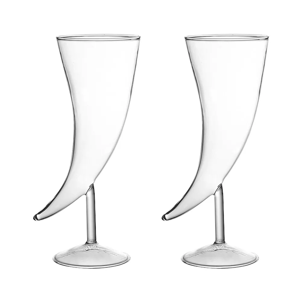 2Pcs Delicate Ox Horn Wine Glass Set Multi-Function Food Grade Glass Cocktail Cup for Parties Restaurants Hotels Gatherings