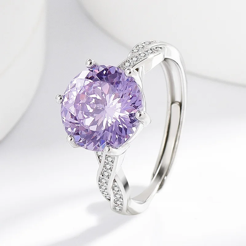 Bird's Nest Cut 925 Sterling Silver Twist Arm Ring Women's Inlaid Violet High Carbon Diamond Light Luxury Jewelry