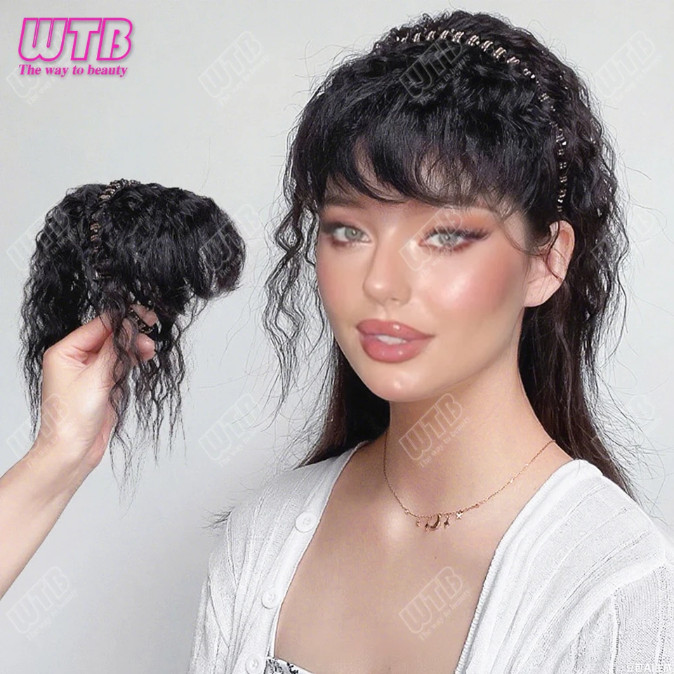 

WTB Hairband wig bangs wig female one natural curly hair covered white hair on the top of the head thin bangs wig piece