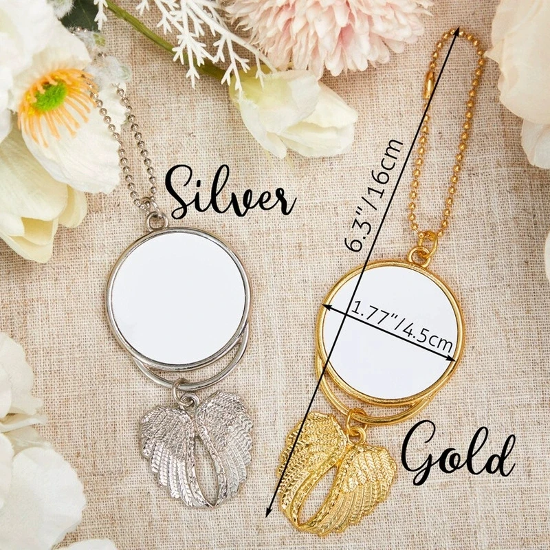 Custom Photo Car Rearview Mirror Pendant with Angel Wings Personalized Charm for Women Hanging Ornament Picture Gift for Lover