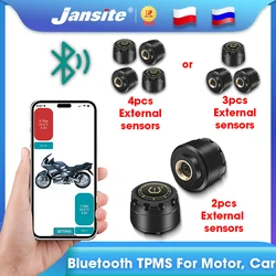 Jansite Bluetooth 5.0 TPMS Car Tire Pressure Alarm Monitor System For Motorcycle Car IP67 Waterproof External Sensors 8 Bar Max