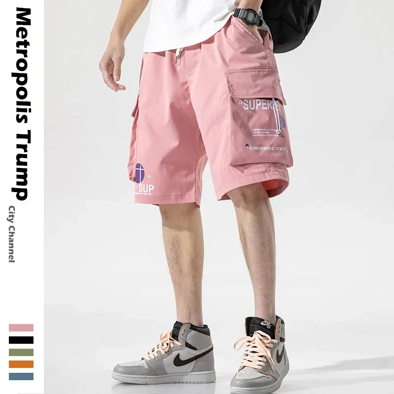 ฤดูร้อนญี่ปุ่น Streetwear กางเกงขาสั้นสินค้าหลายกระเป๋า Hip Hop แฟชั่นหลวม Joggers กีฬากางเกงขาสั้นกางเกง Casual Beach เบอร์มิวดา