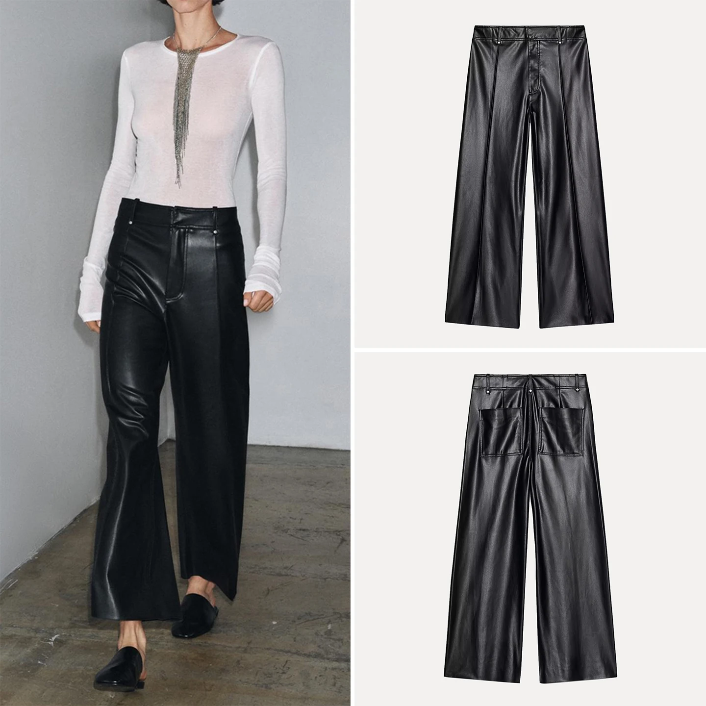 الحلو شخصية تأثير الجلود فضفاضة مصممة السراويل للنساء عالية الخصر واسعة الساق عارضة السراويل الخريف الوافدين الجدد #1