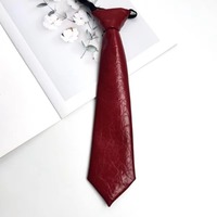Classic Casual PU Leather Ties Solid Color College Style JK Necktie Rubber Band No-wear Lazy Tie