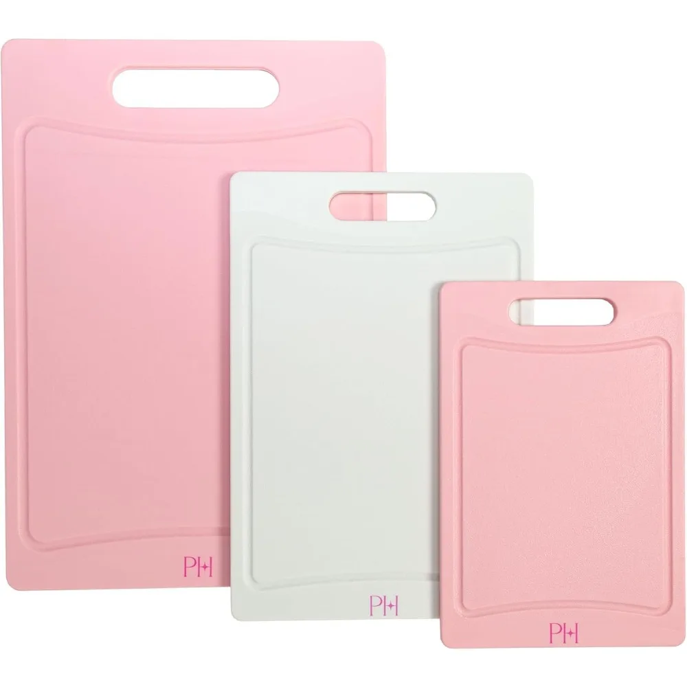 

Paris Hilton Cutting Boards, Dual-Sided Cutting Board Set with Built-in Juice Grooves, Easy-Grip Handles, Heavy-Duty Plastic