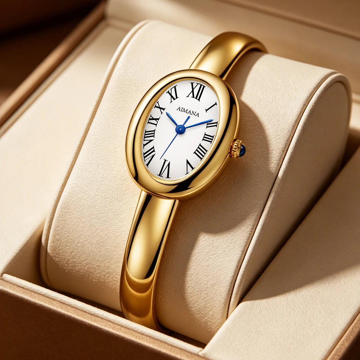 

AIMANA Elegant Ladies Gold Bangle Watch Luxury Oval Roman Numeral Quartz Stainless Steel Strap Classic Dress Gift for Women