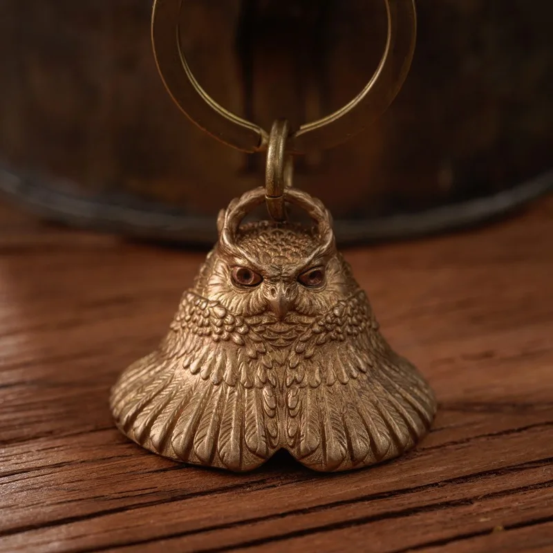 

Brass Owl Bell Animal Statue Keychain Pendant Car Diy Gift Exquisite Pendant Purse Accessories
