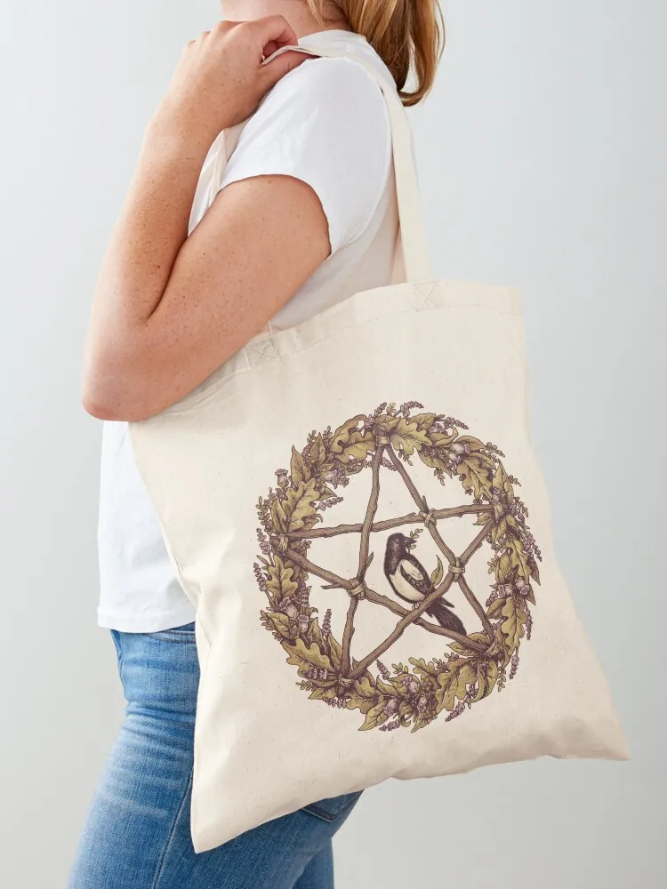 

Botanical Pentacle Wreath Witch Tote Bag Shopping bags canvas tote bag Canvas shoulder bag tote custom