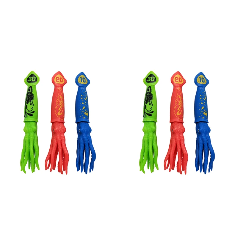 AS96-6 Pcs Squid Dive  Pool  For Kids Throw Underwater Octopus Bath  With Funny Faces Cuttlefish For Kids