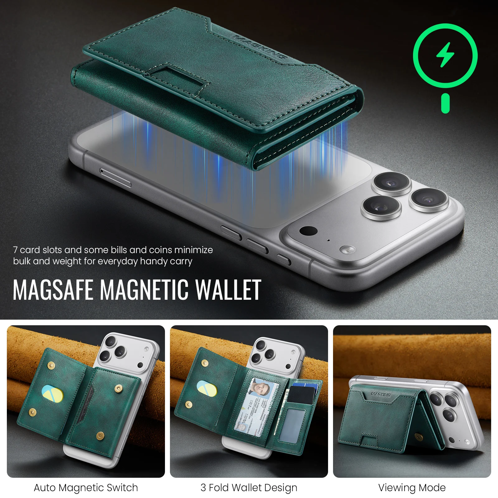 Multi-Slot MagSafe Geldbörse mit RFID-Blockierung und Magnetischem Kartenhalter für Smartphones – Detail 9