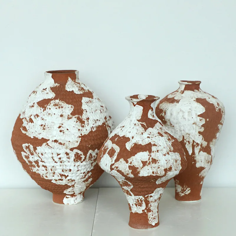 Retro Style Ceramic Decorative Jar Home Entrance Vase Ornaments Zen Tea Room Art Decoration Tabletop Dried Flower Containers