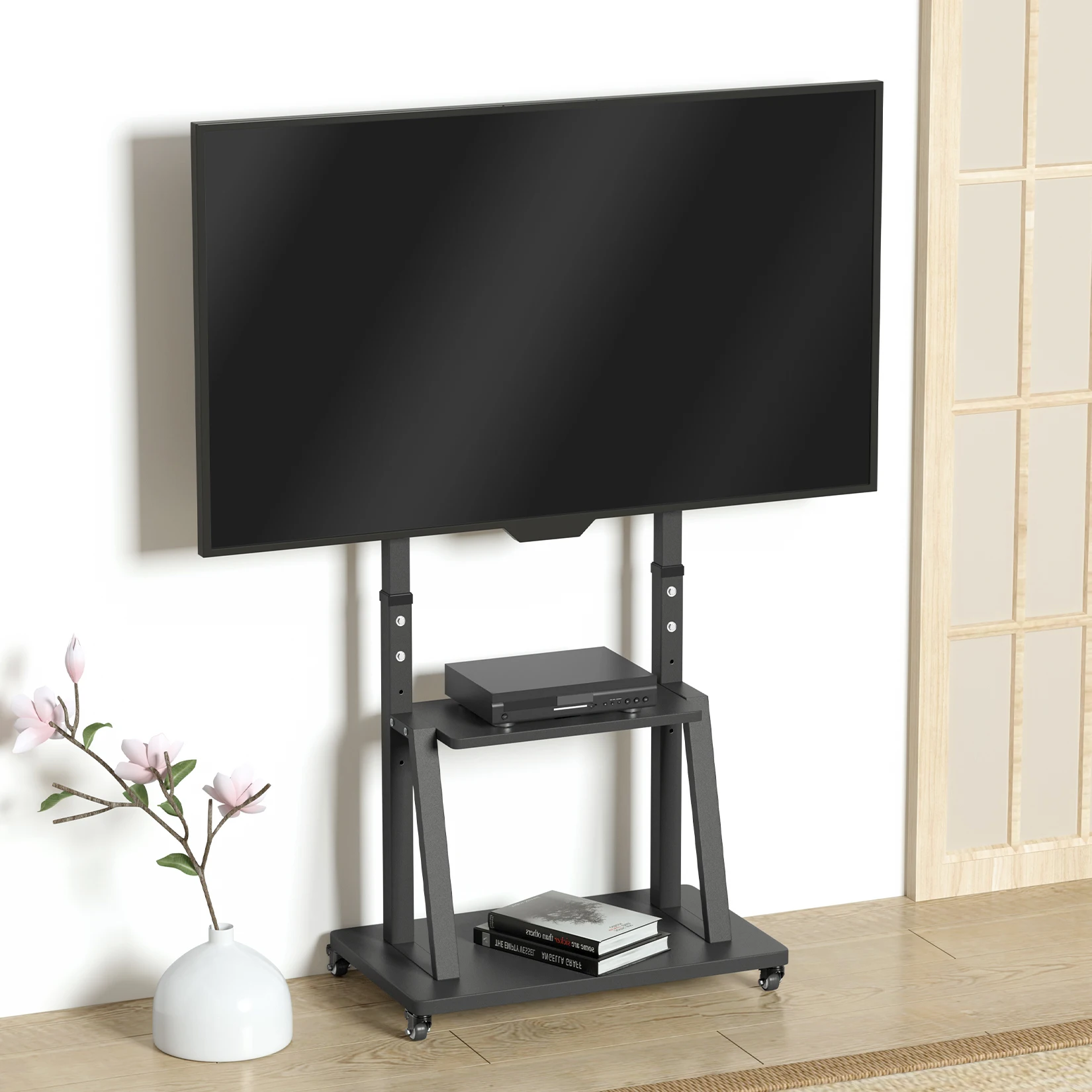 Mobile TV Floor Stand Heavy Duty TV Trolley Mount Height Adjustable for 32-100 Inch LED LCD Screens