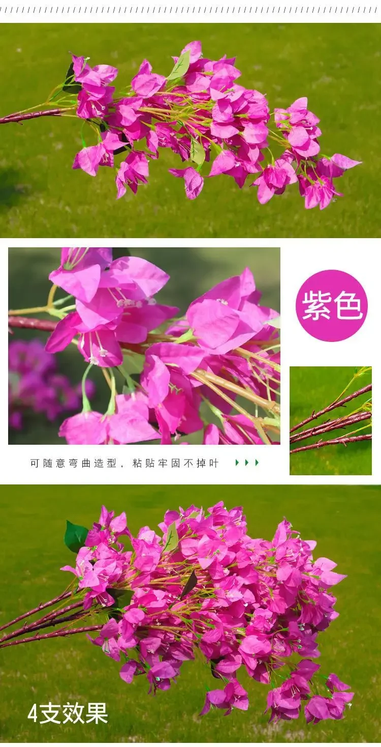 95cm Rayon-Bougainvillea-Zweige Rote Kunstblumen mit Drahtstiel Hochzeitsdekoration 100 Stück – Detail 9