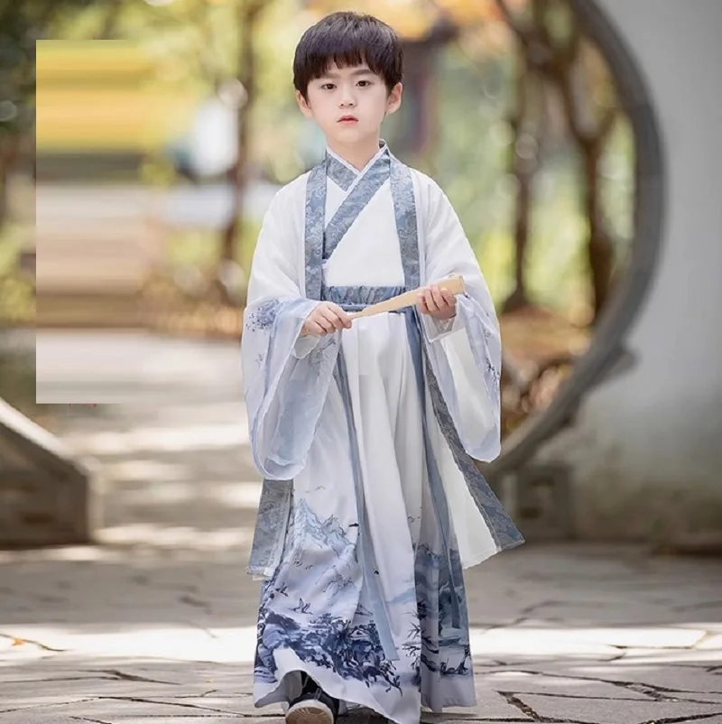

New Hanfu Boys Chinese Traditional Tang Suit Children Young Master's Perform Clothing Warrior Swordsman Cosplay