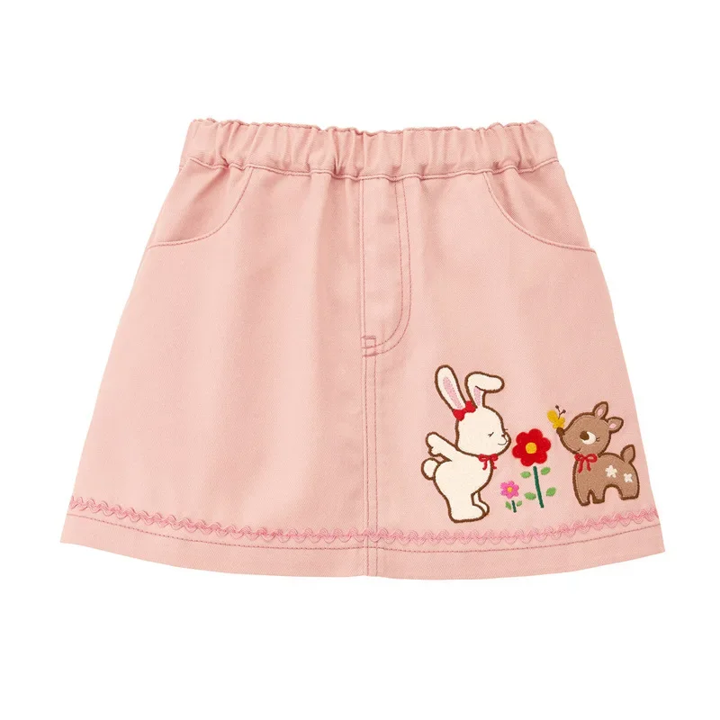 Kawaii Clothes  Pink Skirt Spring Autumn 2022 New Girl CS Cartoon Big Bunny Flower Embroidered Skirt for Kids