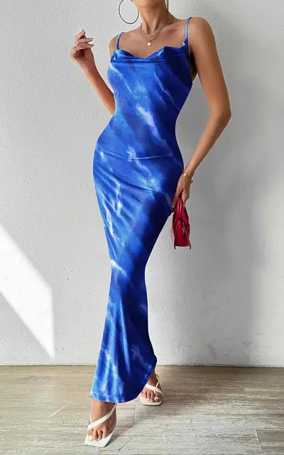 Sukienki damskie Blue Jean Print Sleeveless Strapless Midi Bodycon Maxi Dress 2024 Sexy Vestidos Club Party Evening Sundress