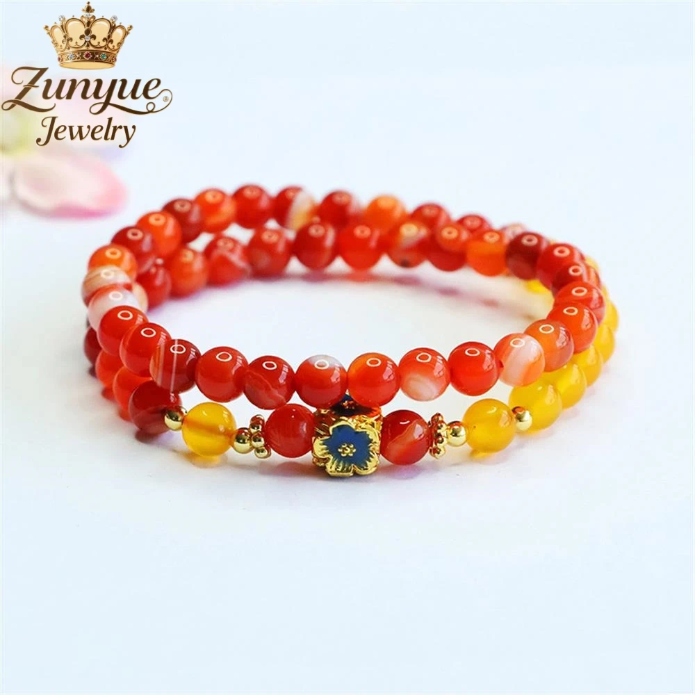 

Natural Red Agate Yellow Chalcedony Peach Blossom Double-Ring Bracelet Luxury Quality Jewelry Fashion Jewelry Exquisite Charms