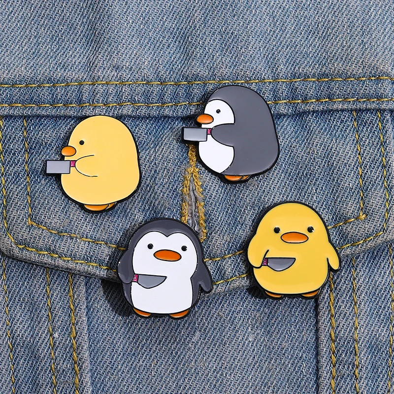 Penguin Dagger Knife Enamel Pins Cute Duck Badges Metal Lapel Pin Hat Backpack Clothes Brooch Cartoon Animal Jewelry for Friends