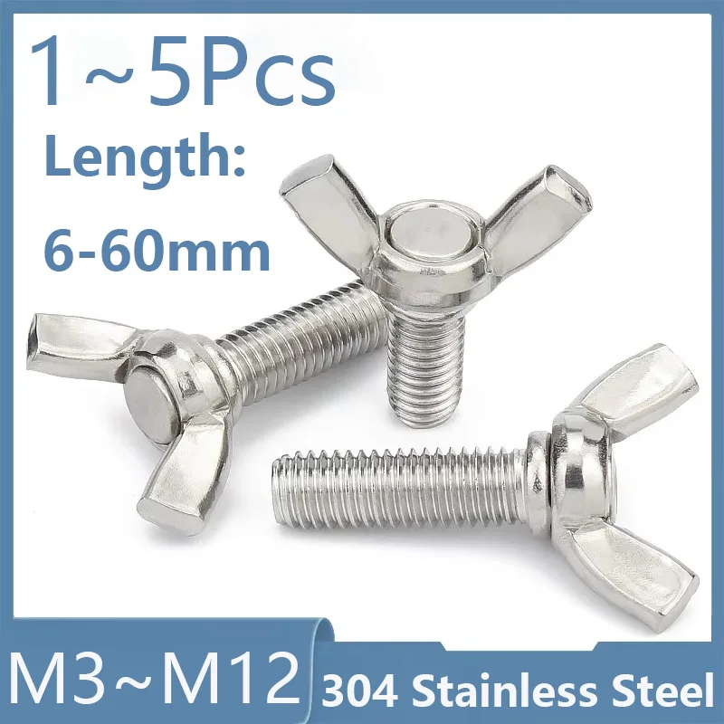 1/2/5Pcs Butterfly Wing Bolts M3 M4 M5 M6 M8 M10 M12 304 Stainless Steel Screw Hand Tighten Screw Hand Twist Bolts