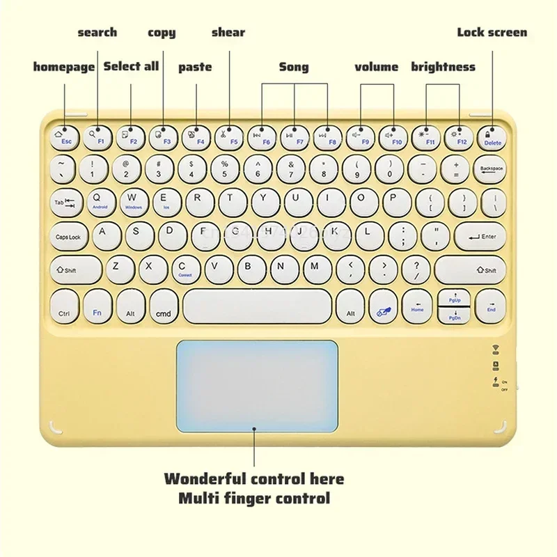 Teclado sem fio Bluetooth portátil com Touchpad, iPad, Xiaomi, Samsung, Huawei, Tablet, Android, IOS, Windows, 10"