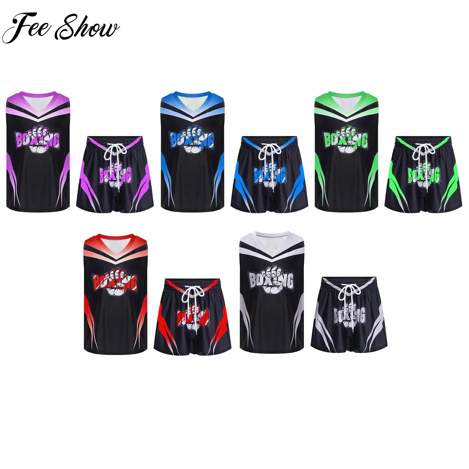 

Boys MMA Boxing Compression Set Sleeveless Vest Tank Top+Muay Thai Shorts Outfits for Children Boxing Training Workout Sportwear