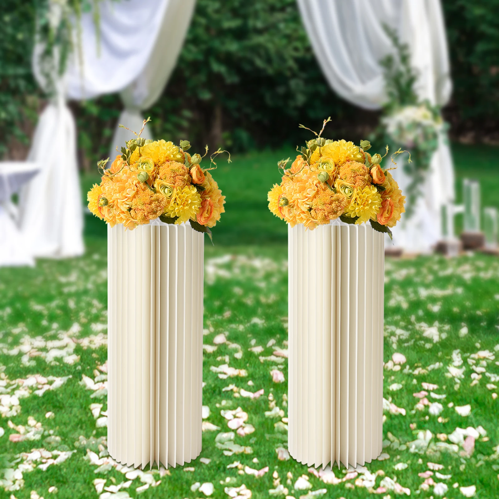 2 PCs Cylinder Foldable Cardboard Centerpiece Display Weddings Party Decoration Dessert Table Columns Stand (Denser Paper)