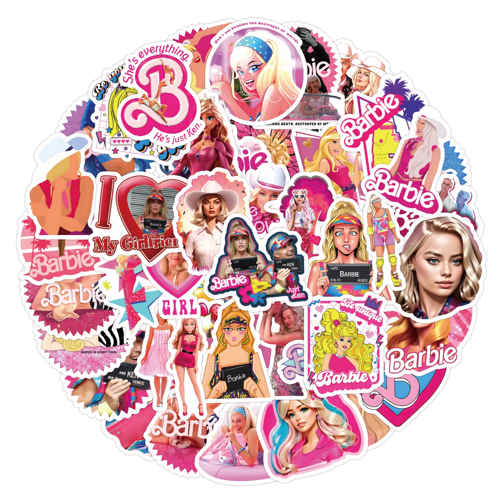 50/60Pcs/Set Barbie Princess Stickers Decorate Laptop Luggage Handbags Toys Waterproof Stickers DIY Toys For Kids