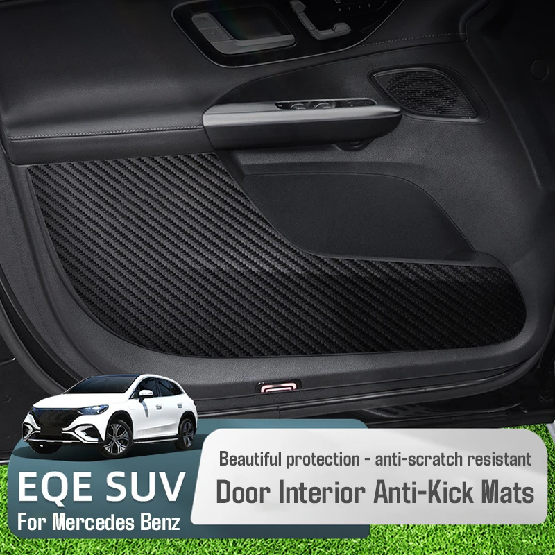 

Наклейка из углеродного волокна и кожи для Mercedes Benz EQE SUV 500 350, прокладки для защиты двери автомобиля от ударов, защитные коврики, аксессуары для крышки