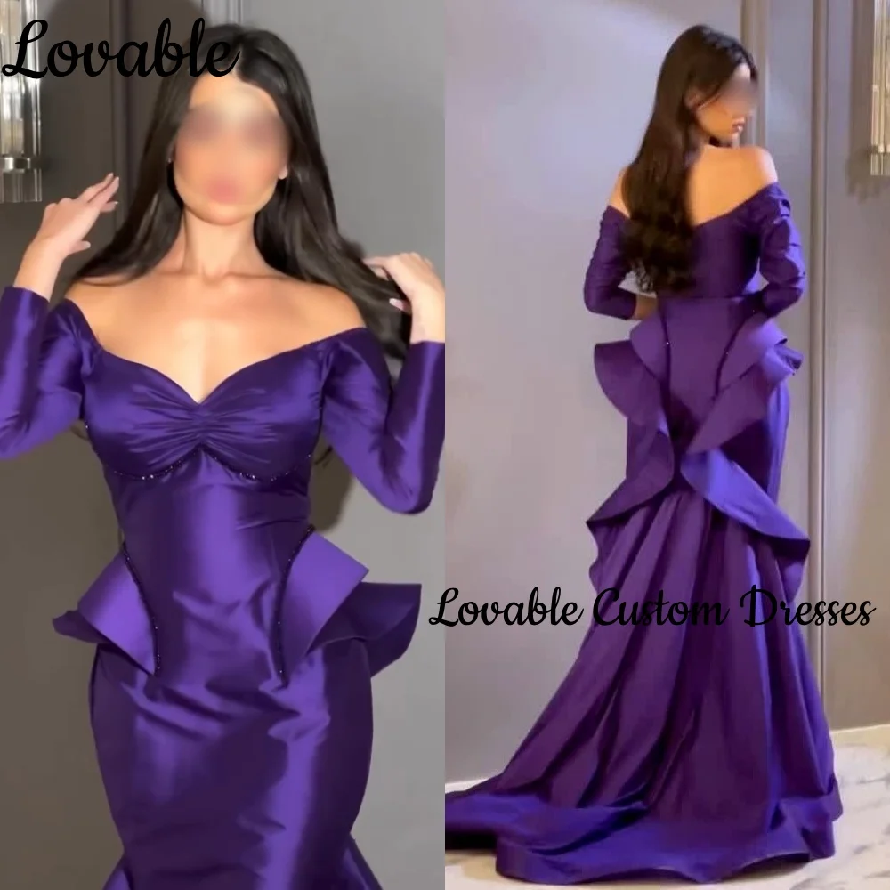 

Mermaid Dresses For Prom Off-The-Shoulder Floor-Length Beadings Luxury Evening Dresses Zipper Up Long Sleeves Formal Occasion Dr