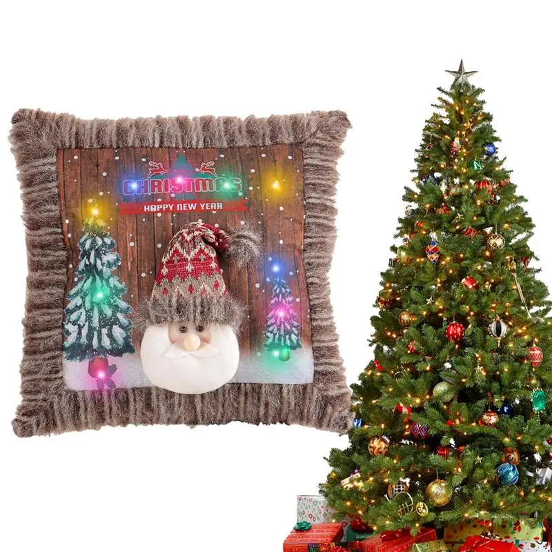 Christmas Pillow Case Light Up Throw Pillow Cushion Cover Santa Elk Snowflake Christmas Ornament For xmas Home Decorations