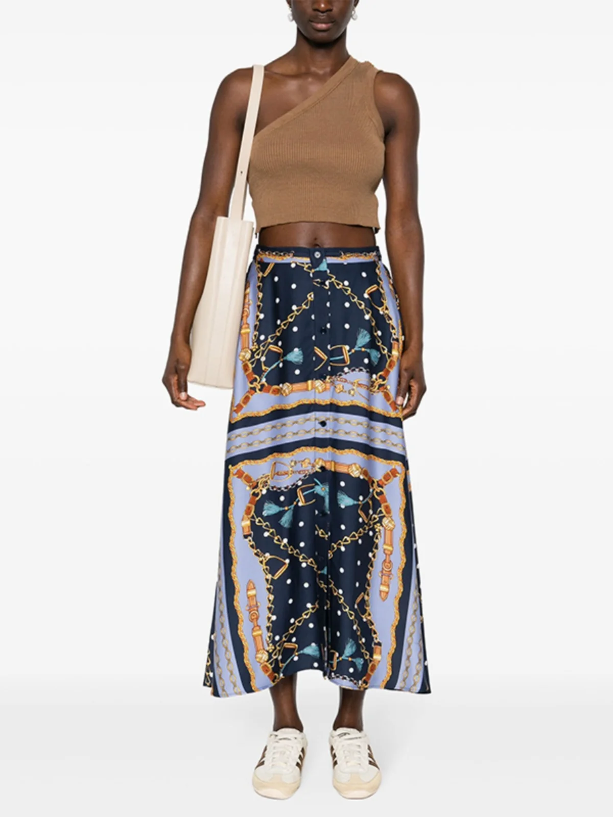 

Qinglan M Home 24 Early Autumn New Women's Retro Print High Waist Long A-Line Skirt Polyester Abstract Pattern Skirt