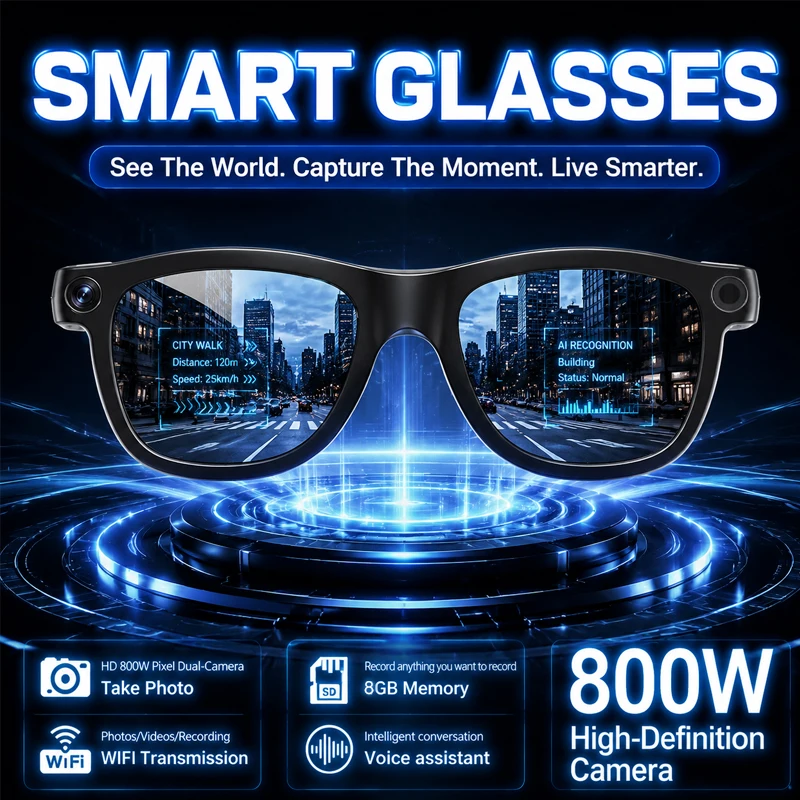 NEW Smart Glasses 800W HD Camera 1080P Video Recording Translation Audio Recording Phone Call Long Lasting Battery Smart Glasses