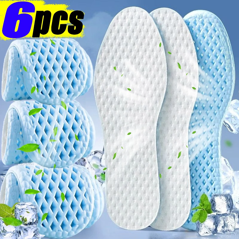 2/6pcs Mesh Breathable Feet Running Sports Insoles Summer Cool Shoes Pads Soft Shock-Absorbing Support Plantar Template Insole