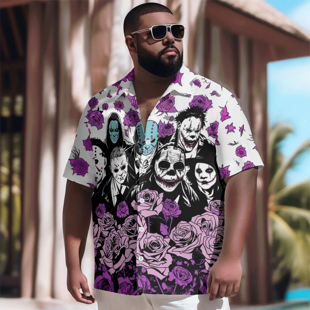 

New Hawaiian Shirt Men Goth Men Rose Sea Halloween Party Printed Casual Short Sleeve Tops Vintage Plus Size Summer Shirts