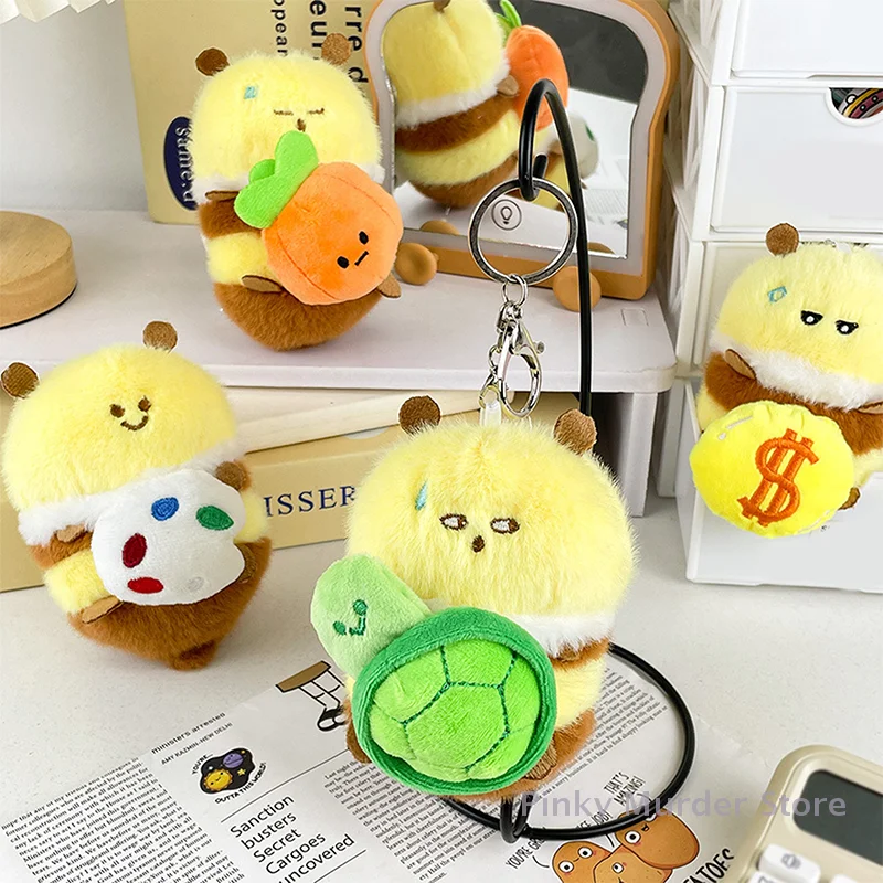 Cartoon Cute Can Be Pulled Plush Little Bee Pendant Plush Toy Doll Cute School Backpack Pendant Keychain Doll Toy Children Gifts