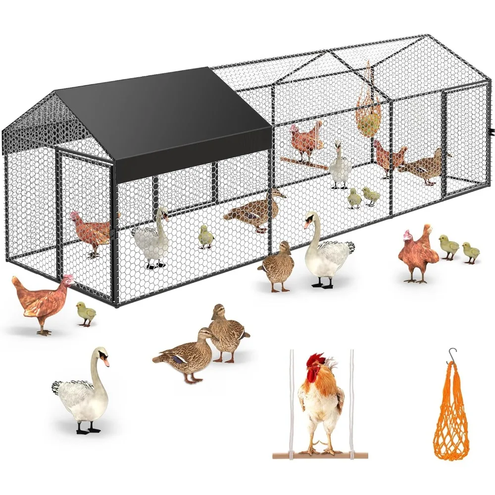 

Metal Chicken Coop Run for 8-12 Chickens 118×40×40 Large Chicken Run for Yard with Cover，Portable Poultry Cage Hen House Outdoor