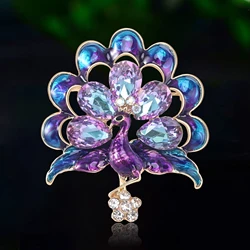 New Enamel Peacock Brooches for Women Unisex Rhinestone Flower Pins Bird Badges Event Party Decoration Clothes Accessories