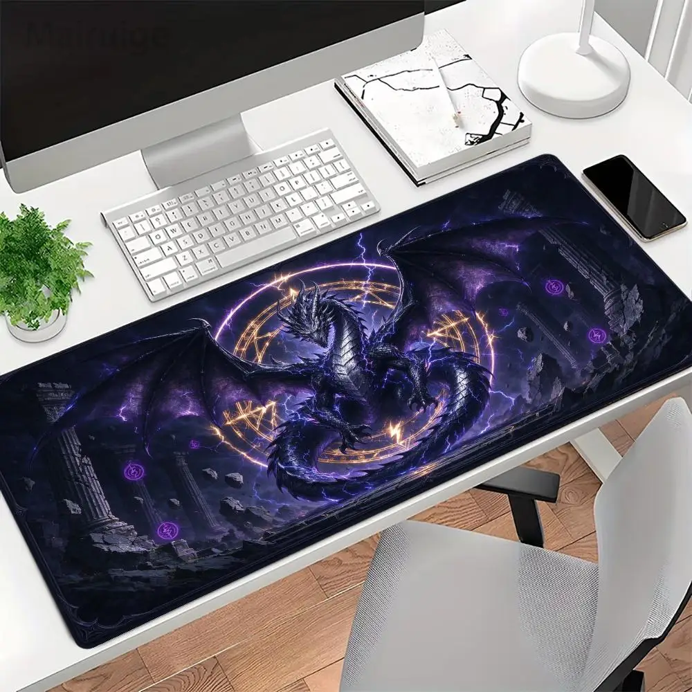Purple Magic Circle Dark Wing Dragon Play Mat Smooth Glide Soft Cloth Surface Non Slip Rubber Base For Mystical Fantasy Desk