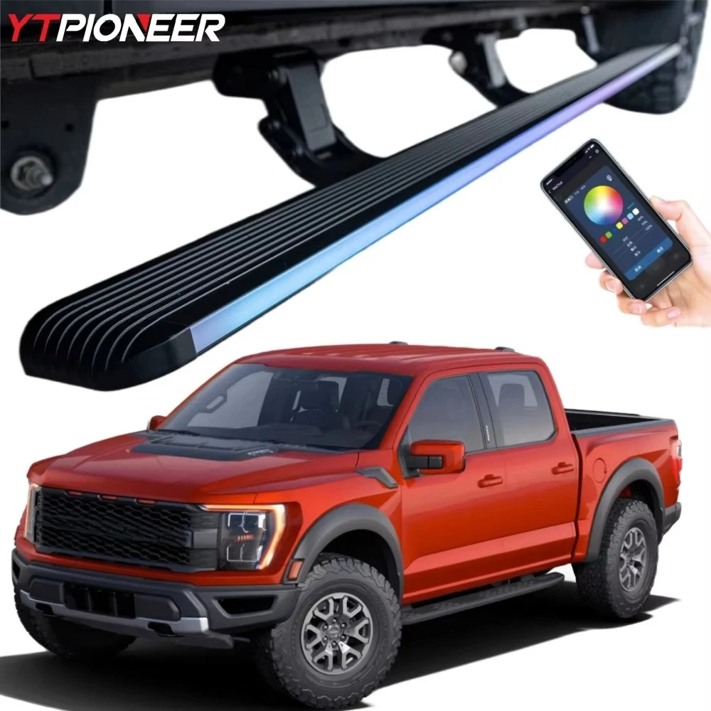 

For 2022 2023 2024 Ford F150 Raptor Supercrew Electric Retractable Side Steps Power Running Boards With Turn Signal