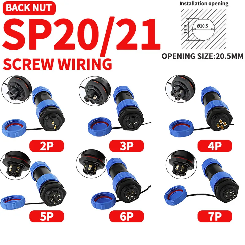 5/10/100 Sets SL17 Waterproof IP68 SP16 SP17 SP20 SP21 Screw Wiring Connector Solderless Industrial Plug 2P 3P 4P 5P 6P 7Pin