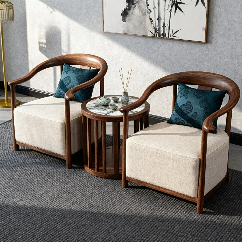 

Black walnut single sofa chair, simple modern living room solid wood leisure chair