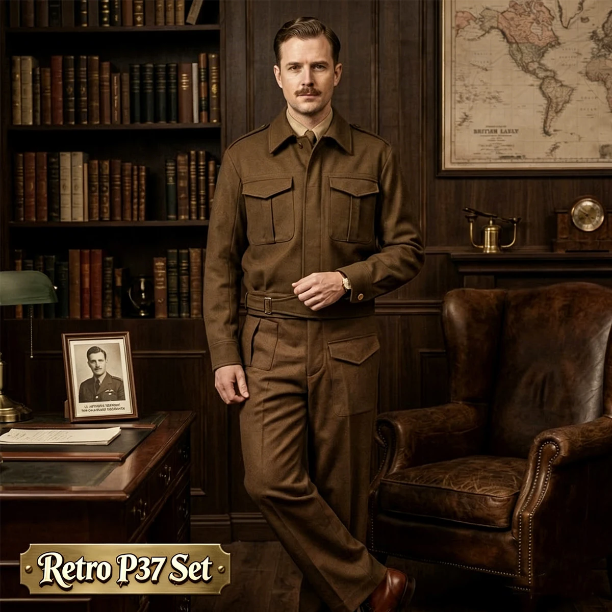 

2Pcs P37 British Retro Men's Winter Set Thickened Fleece Pants and Jacket Suit Vintage Victorian Style Warm Outdoor Clothing Set