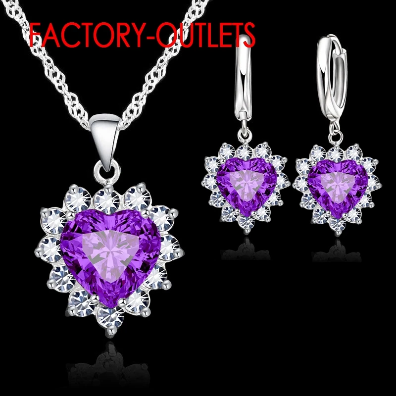 New Arrival 925 Sterling Silver Needle Cubic Zirconia Heart Pendant Necklaces Earrings Sets For Women Wedding Engagement Gifts